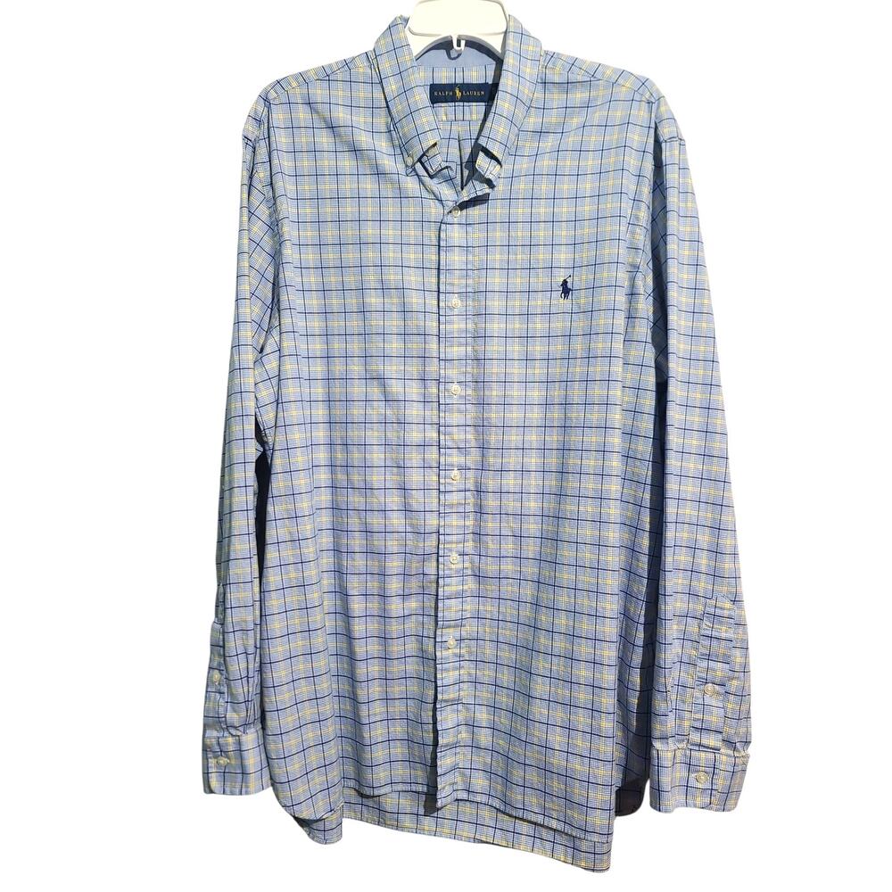 Polo Ralph Lauren Plaid Cotton Button Shirt Blue Yellow Size XL